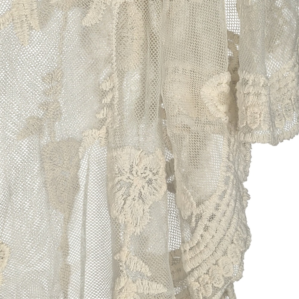 Ivory Floral Embroidered Mesh Kimono Duster Open Front Bohemian Boudoir Cardigan - Picture 2 of 5